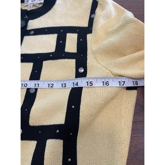 JSS Woman’s Knit Ware Blazer/ Jacket Sz S Yellow / Black strips Wool blend USA - Picture 8 of 11